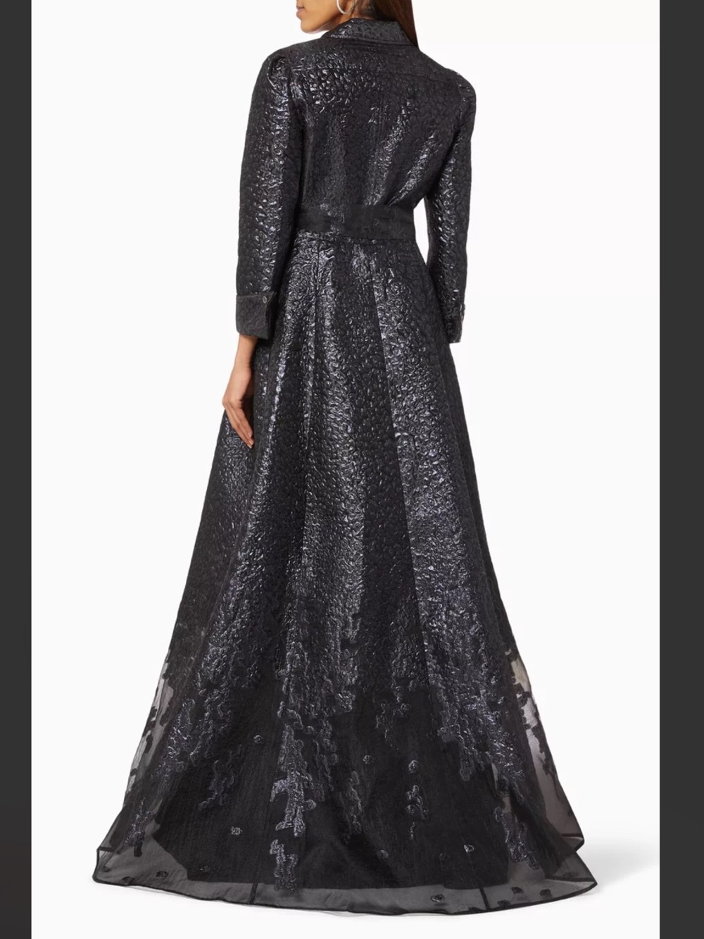 Teri Jon Metallic Organza Jacquard Shirt Gown - Picture 2 of 9